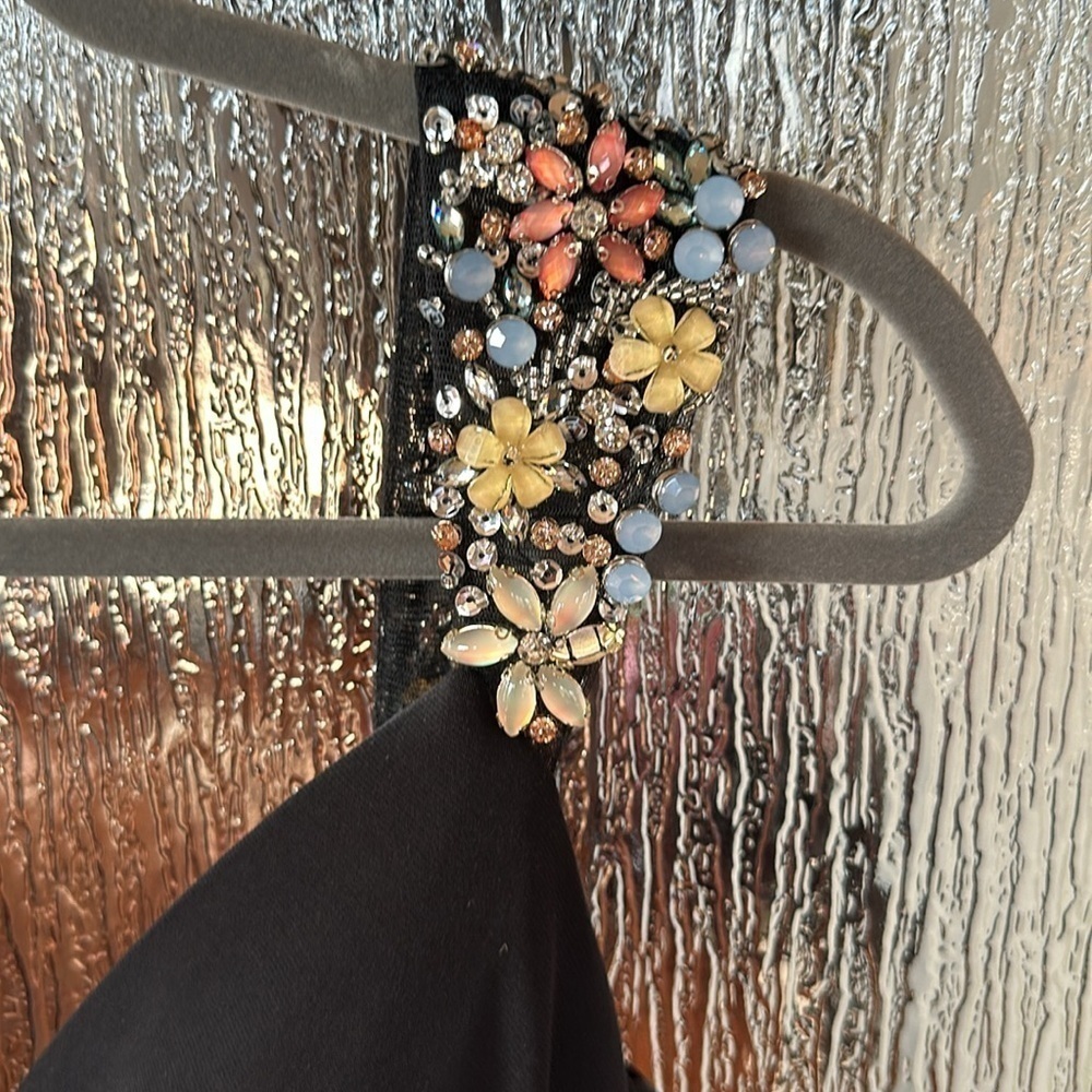 Mac Duggal Floral Strap High Slit Black Maxi Dress Size 0 Stretch 77830 Formal - Picture 7 of 12